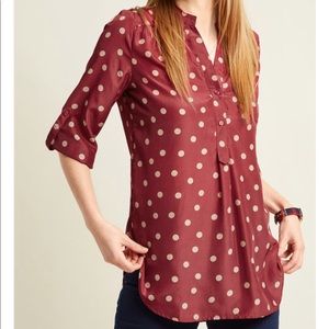 ModCloth Tunic Blouse Burgundy Polka Dot sz S